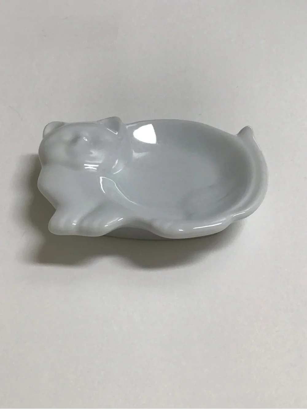 Knobler Porcelain White Cat Tea Bag Holder Trinket Dish Gum 3x4” Japan Vintage